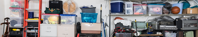 garage shelves with lots of things stored on shelves