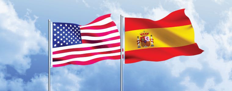 United states flag and Spain flag