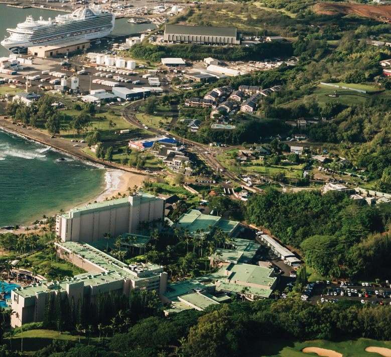 Lihue, Kauai Hawaii , USA - sep 2022 Aerial view of Nawiliwili Bay and Kalpaki Beach