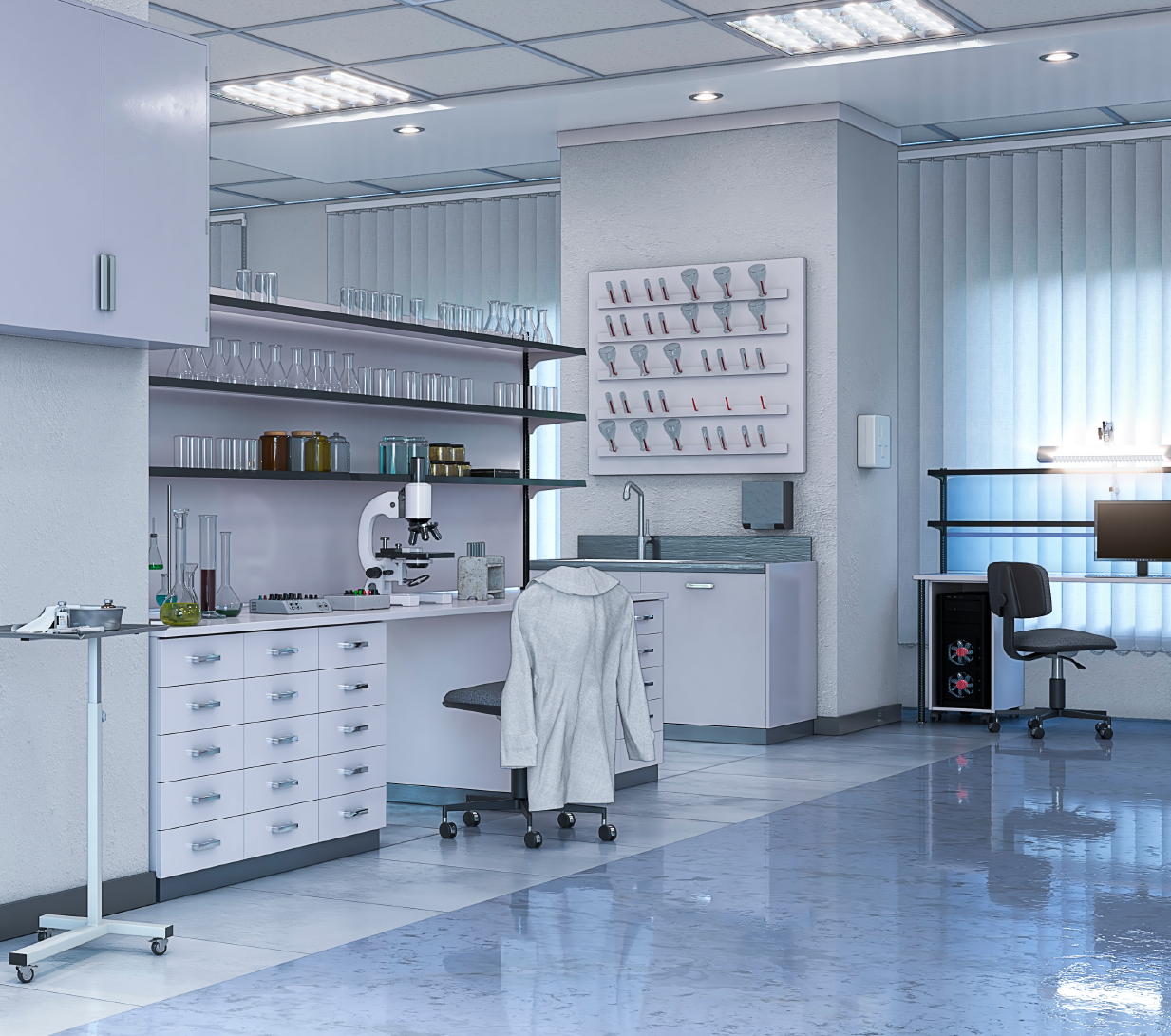 Light laboratory interior with equipment